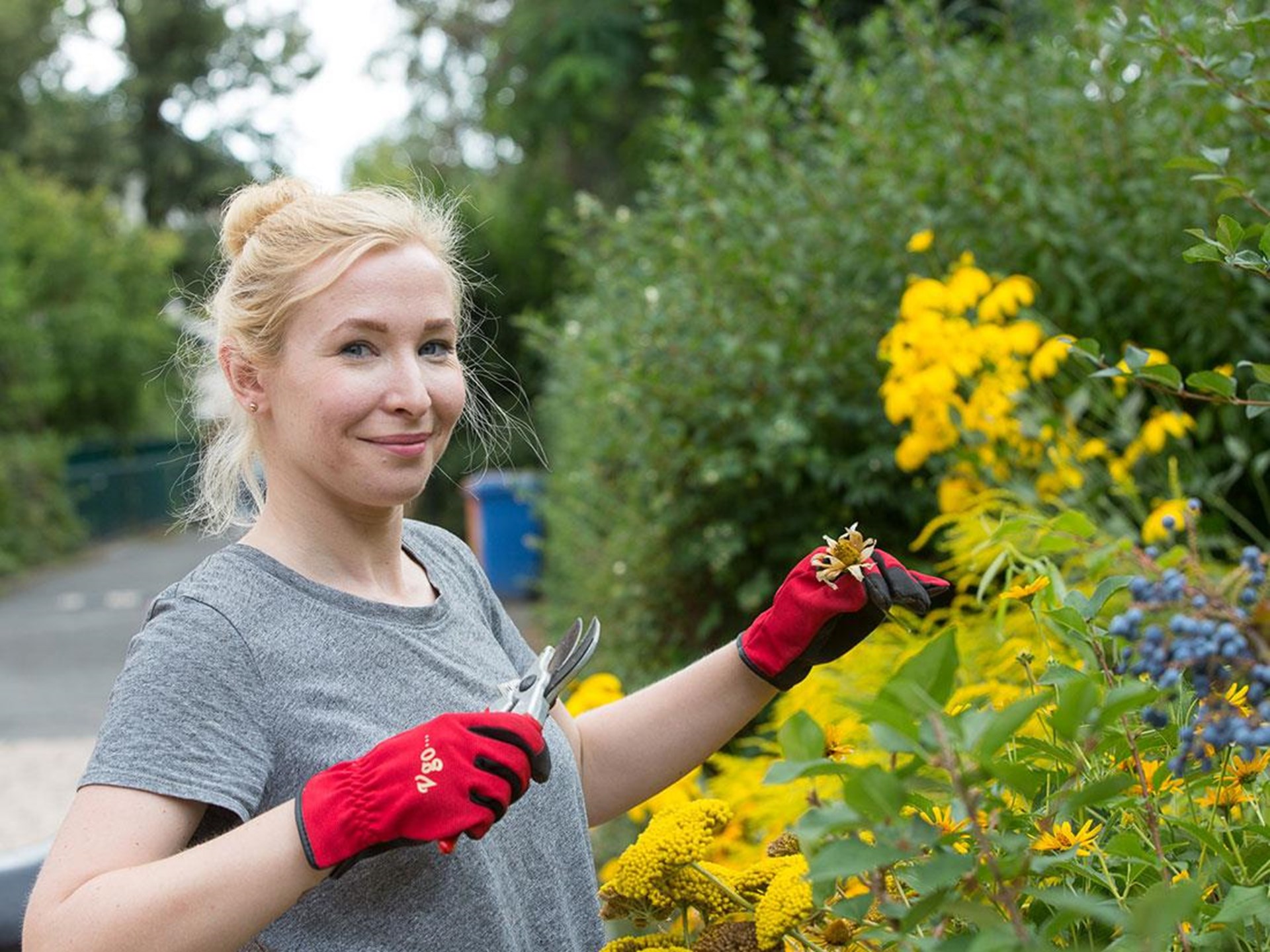 Frau schneidet Blumen
